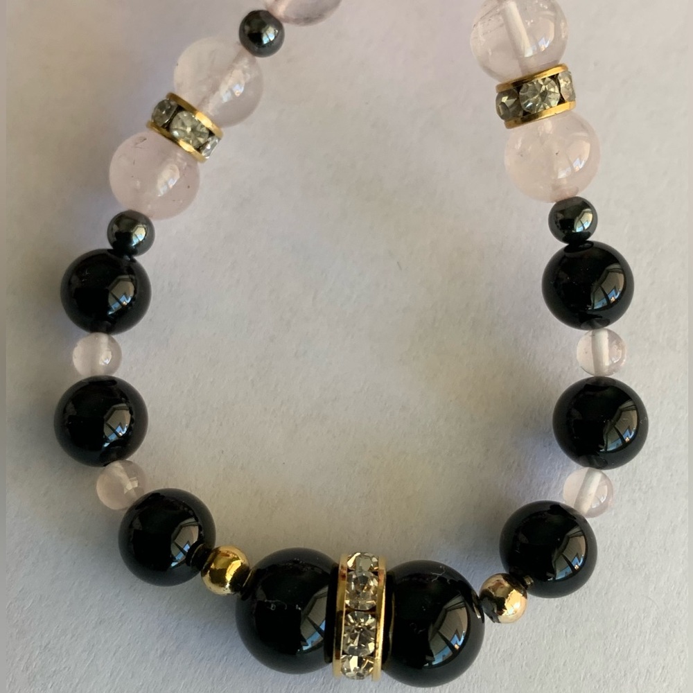 New vintage hematite rose quartz polished pearls beads necklace - Picture 5 of 11